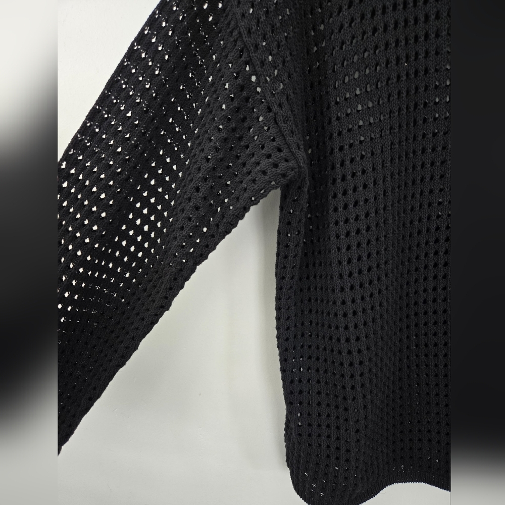 Madewell 100% Cotton Open-Stitch Polo Cardigan Sweater in Black. Size Large. - Picture 6 of 11